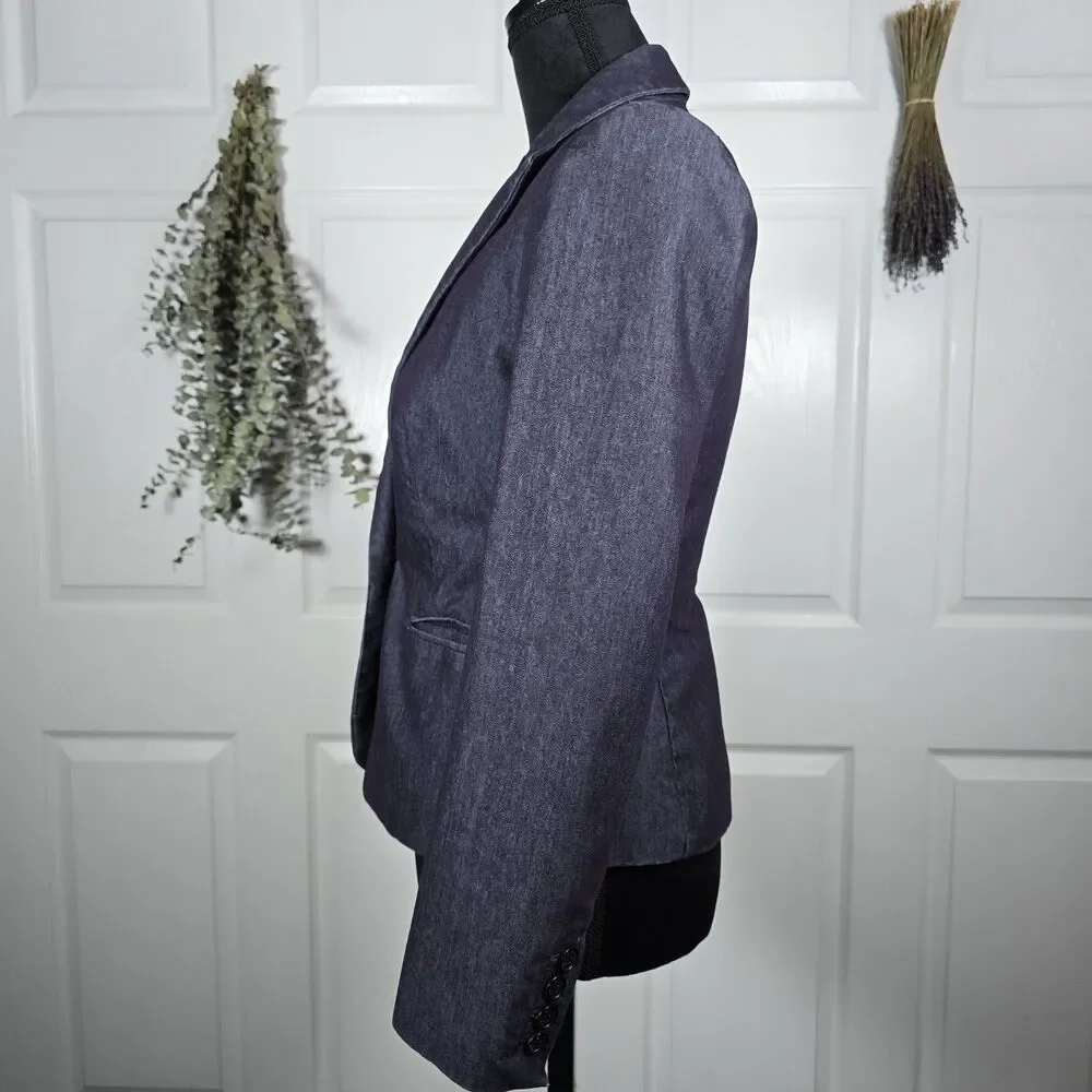 Izaac Mizrahi Bluish Purple One Button Fitted Blazer Size 4 Corporate Business - Picture 2 of 8